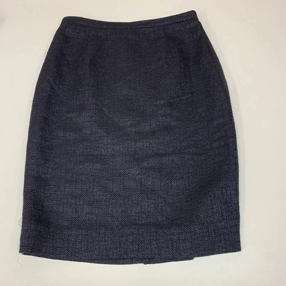 VALENTINO Midi Skirt Dark Blue Wool Silk Size 6
